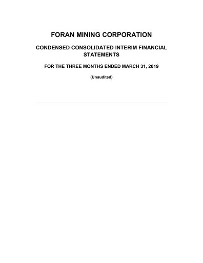 Thumbnail Foran Mining Quarterly Report 2019-q1