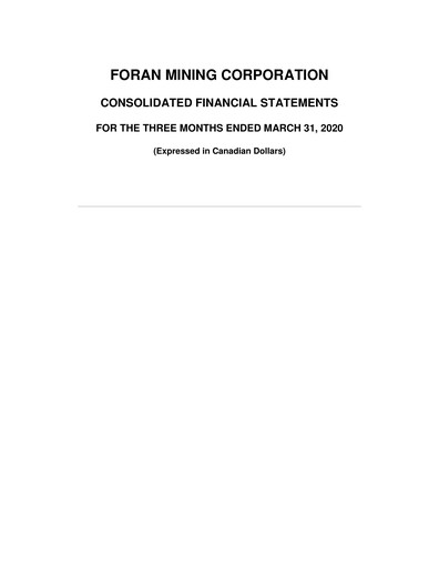 Thumbnail Foran Mining Quarterly Report 2020-q1