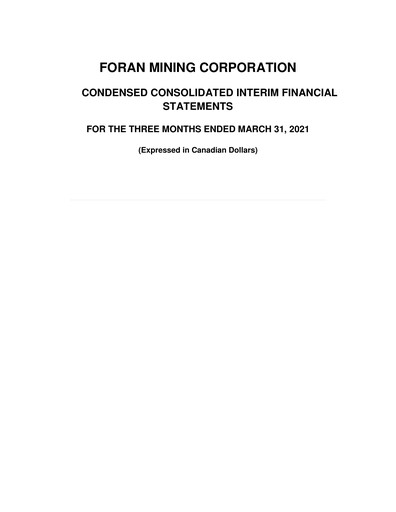 Thumbnail Foran Mining Quarterly Report 2021-q1