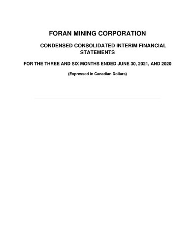 Thumbnail Foran Mining Quarterly Report 2021-q2