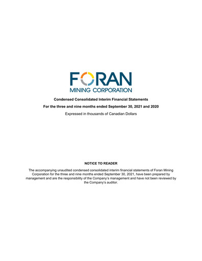 Thumbnail Foran Mining Quarterly Report 2021-q3