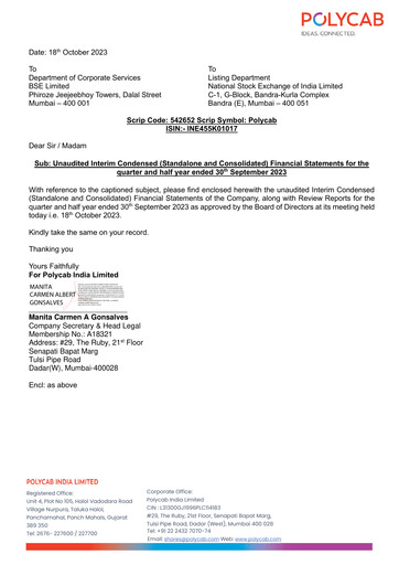 Thumbnail Polycab India
 Quarterly Report 2023-q2