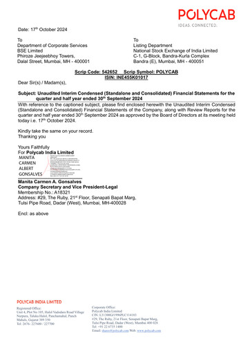 Thumbnail Polycab India
 Quarterly Report 2024-q2