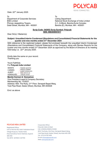 Thumbnail Polycab India
 Quarterly Report 2024-q3
