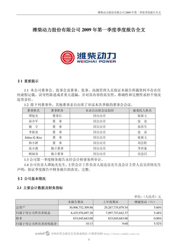 Thumbnail Weichai Power
 Quarterly Report 2009-q1
