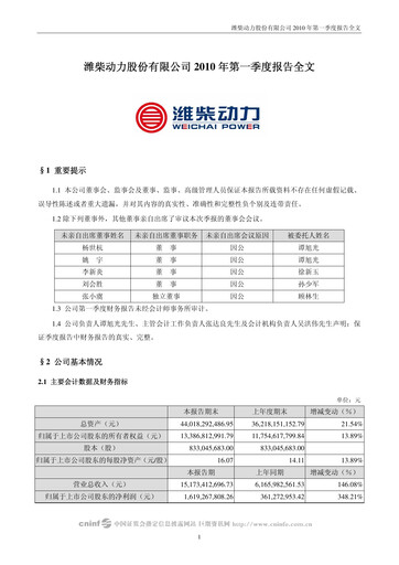 Thumbnail Weichai Power
 Quarterly Report 2010-q1