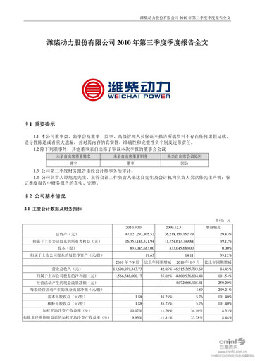 Thumbnail Weichai Power
 Quarterly Report 2010-q3