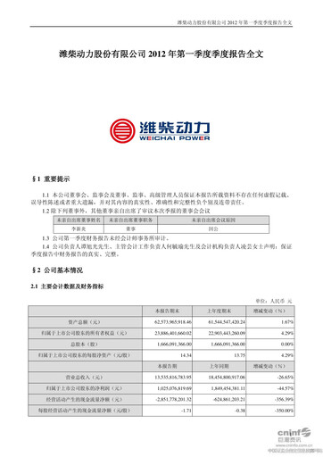 Thumbnail Weichai Power
 Quarterly Report 2012-q1