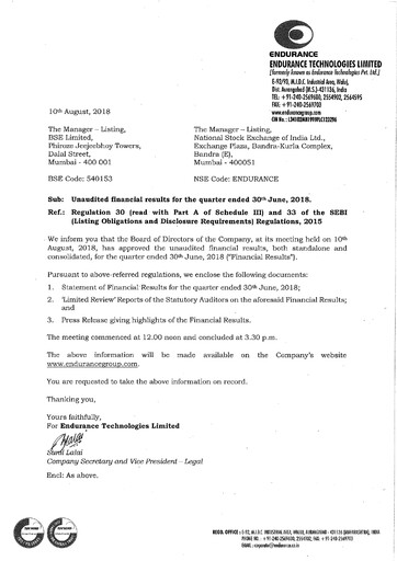 Thumbnail Endurance Technologies
 Quarterly Report 2018-q1