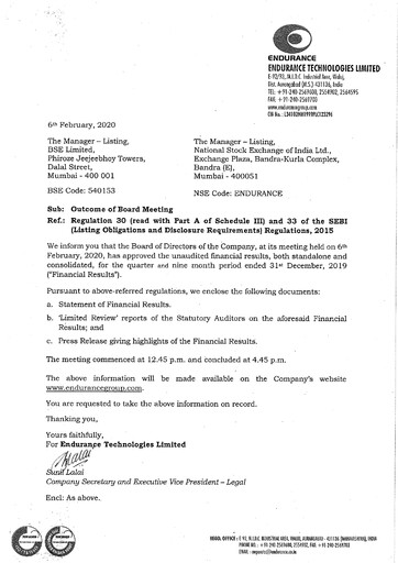 Thumbnail Endurance Technologies
 Quarterly Report 2019-q3