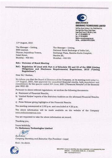 Thumbnail Endurance Technologies
 Quarterly Report 2021-q1