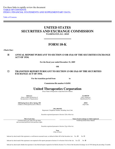 Thumbnail United Therapeutics Annual Report 2009
