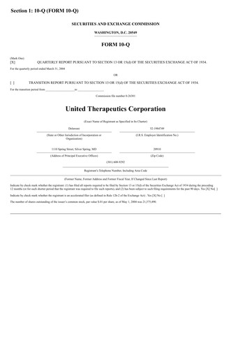 Thumbnail United Therapeutics Quarterly Report 2004-q1