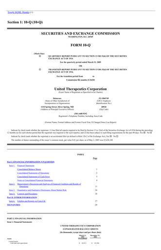 Thumbnail United Therapeutics Quarterly Report 2005-q1