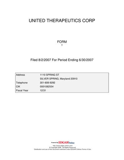 Thumbnail United Therapeutics Quarterly Report 2007-q2
