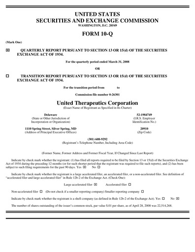 Thumbnail United Therapeutics Quarterly Report 2008-q1