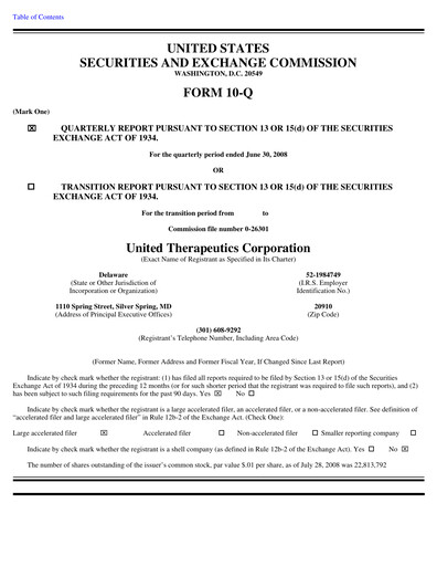 Thumbnail United Therapeutics Quarterly Report 2008-q2