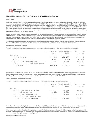 Thumbnail United Therapeutics Quarterly Report 2009-q1