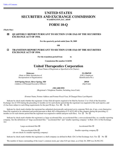 Thumbnail United Therapeutics Quarterly Report 2009-q2