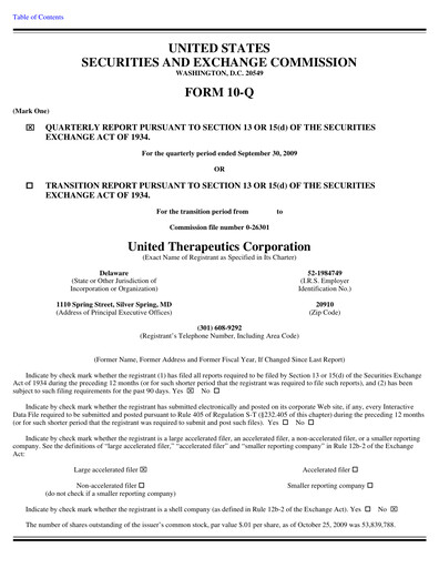 Thumbnail United Therapeutics Quarterly Report 2009-q3