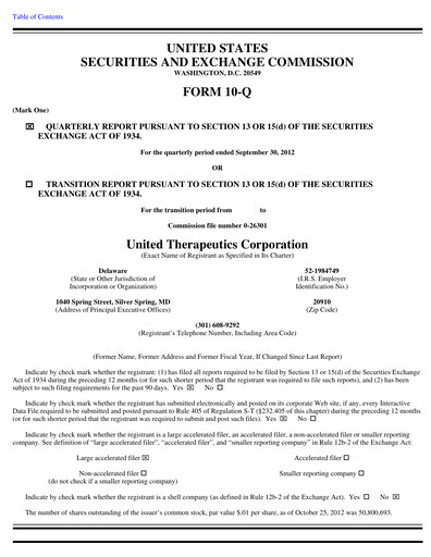 Thumbnail United Therapeutics Quarterly Report 2012-q3