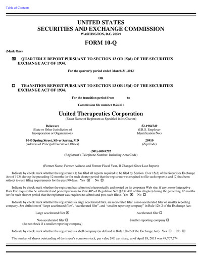 Thumbnail United Therapeutics Quarterly Report 2013-q1