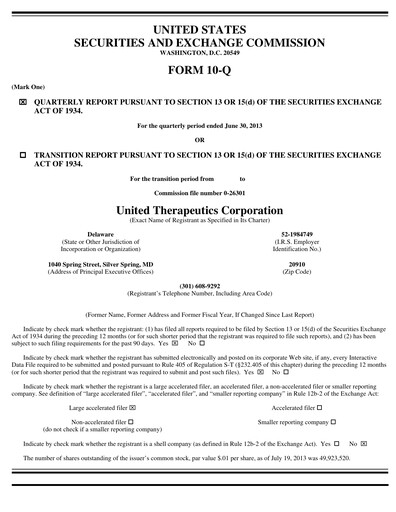 Thumbnail United Therapeutics Quarterly Report 2013-q2