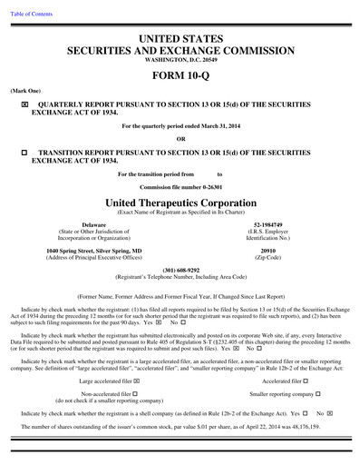 Thumbnail United Therapeutics Quarterly Report 2014-q1