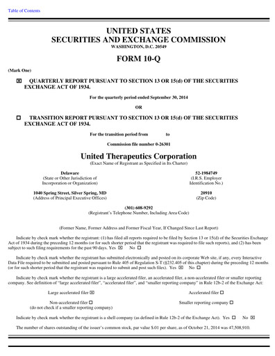 Thumbnail United Therapeutics Quarterly Report 2014-q3