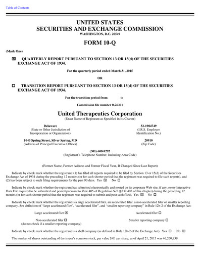 Thumbnail United Therapeutics Quarterly Report 2015-q1