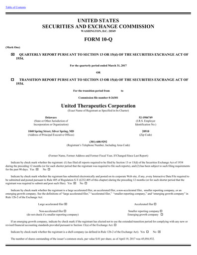 Thumbnail United Therapeutics Quarterly Report 2017-q1