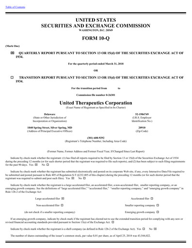 Thumbnail United Therapeutics Quarterly Report 2018-q1