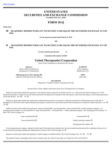 Thumbnail United Therapeutics Quarterly Report 2019-q1