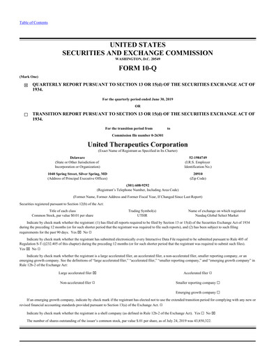 Thumbnail United Therapeutics Quarterly Report 2019-q2