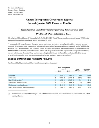Thumbnail United Therapeutics Quarterly Report 2020-q2