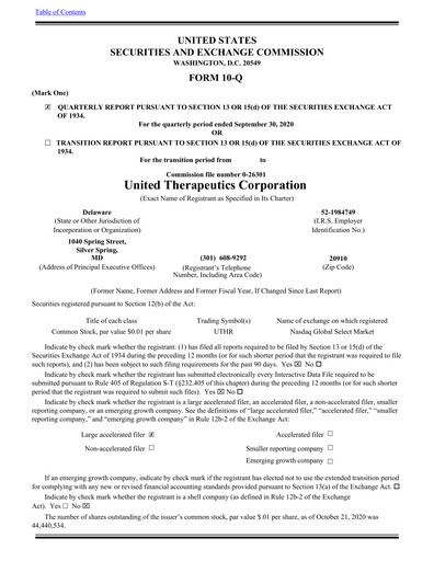 Thumbnail United Therapeutics Quarterly Report 2020-q3