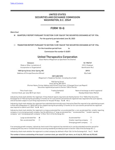Thumbnail United Therapeutics Quarterly Report 2023-q2