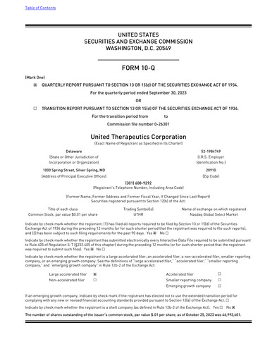 Thumbnail United Therapeutics Quarterly Report 2023-q3