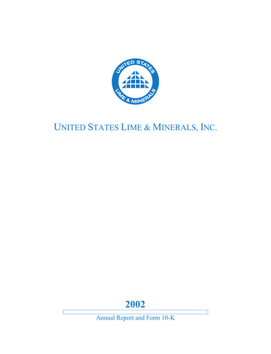 Thumbnail United States Lime & Minerals  Annual Report 2002