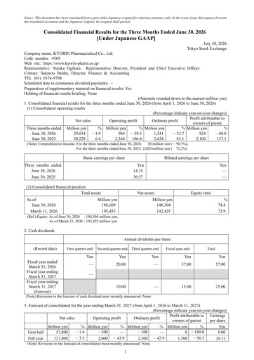 Thumbnail KYORIN Pharmaceutical Quarterly Report 2026-q1