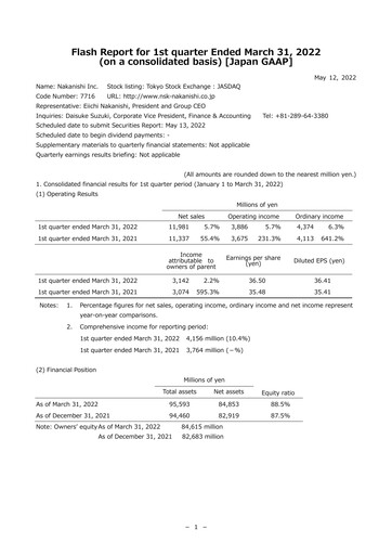 Thumbnail Nakanishi Quarterly Report 2022-q1