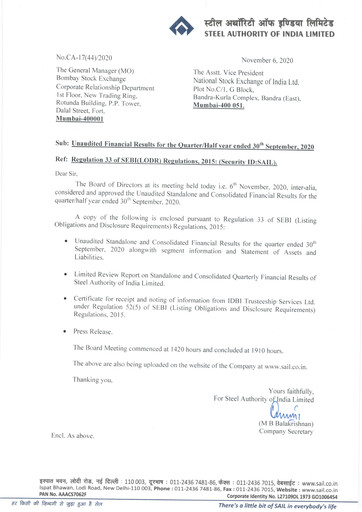 Thumbnail Steel Authority of India Half-year Report 2020-h1