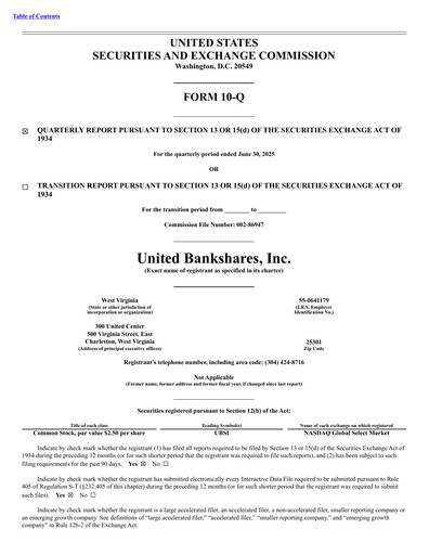 Thumbnail United Bankshares Quarterly Report 2025-q2