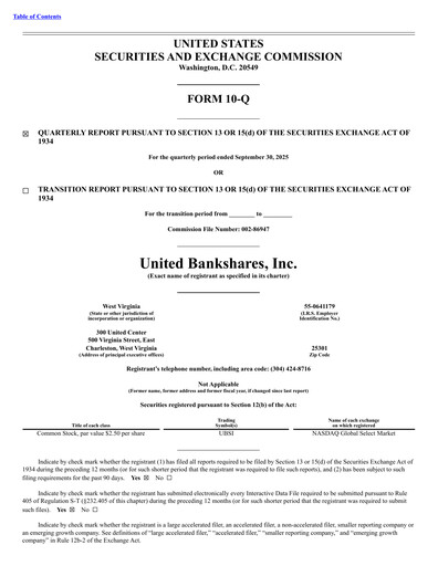 Thumbnail United Bankshares Quarterly Report 2025-q3