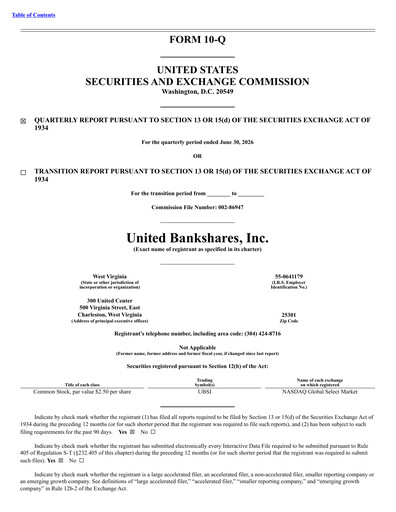 Thumbnail United Bankshares Quarterly Report 2026-q2