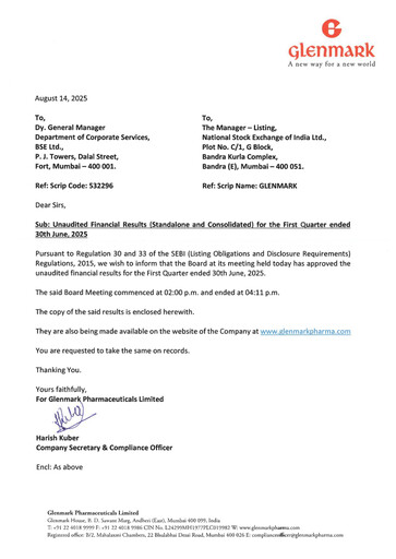 Miniature Glenmark Pharmaceuticals
 Rapport trimestriel 2025-q1