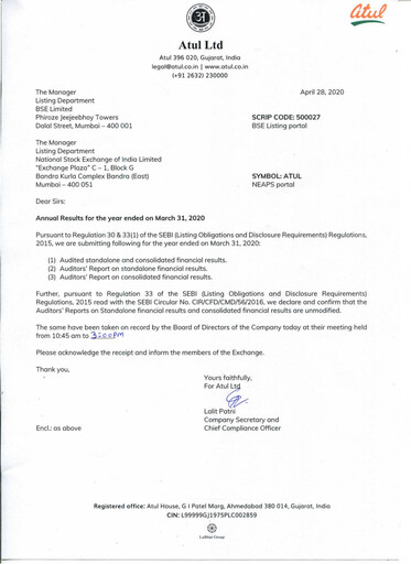 Thumbnail Atul Financial Report 2019-2020