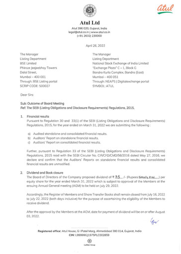 Miniature Atul Rapport financier 2021-2022