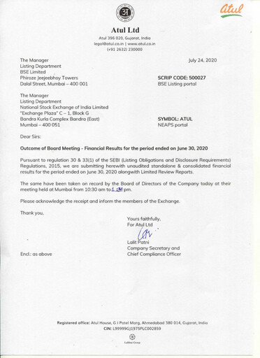 Miniature Atul Rapport trimestriel 2020-q1