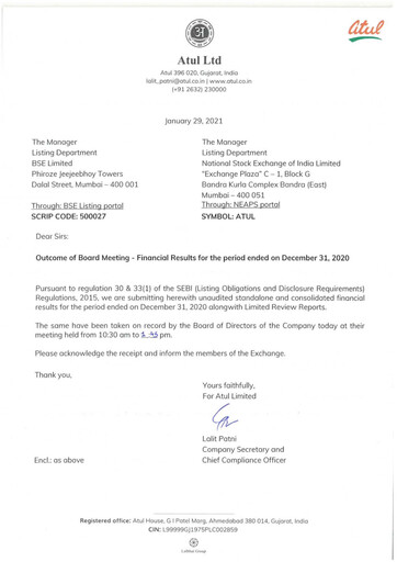 Miniature Atul Rapport trimestriel 2020-q3